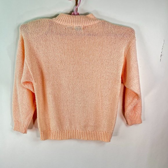 Vintage Sterling Harris Womens Button High Neck Peach Cable Knit Sweater SZ L - Picture 3 of 7